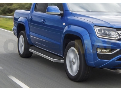Пороги алюминиевые Rival Premium для Volkswagen Amarok 2016-2021